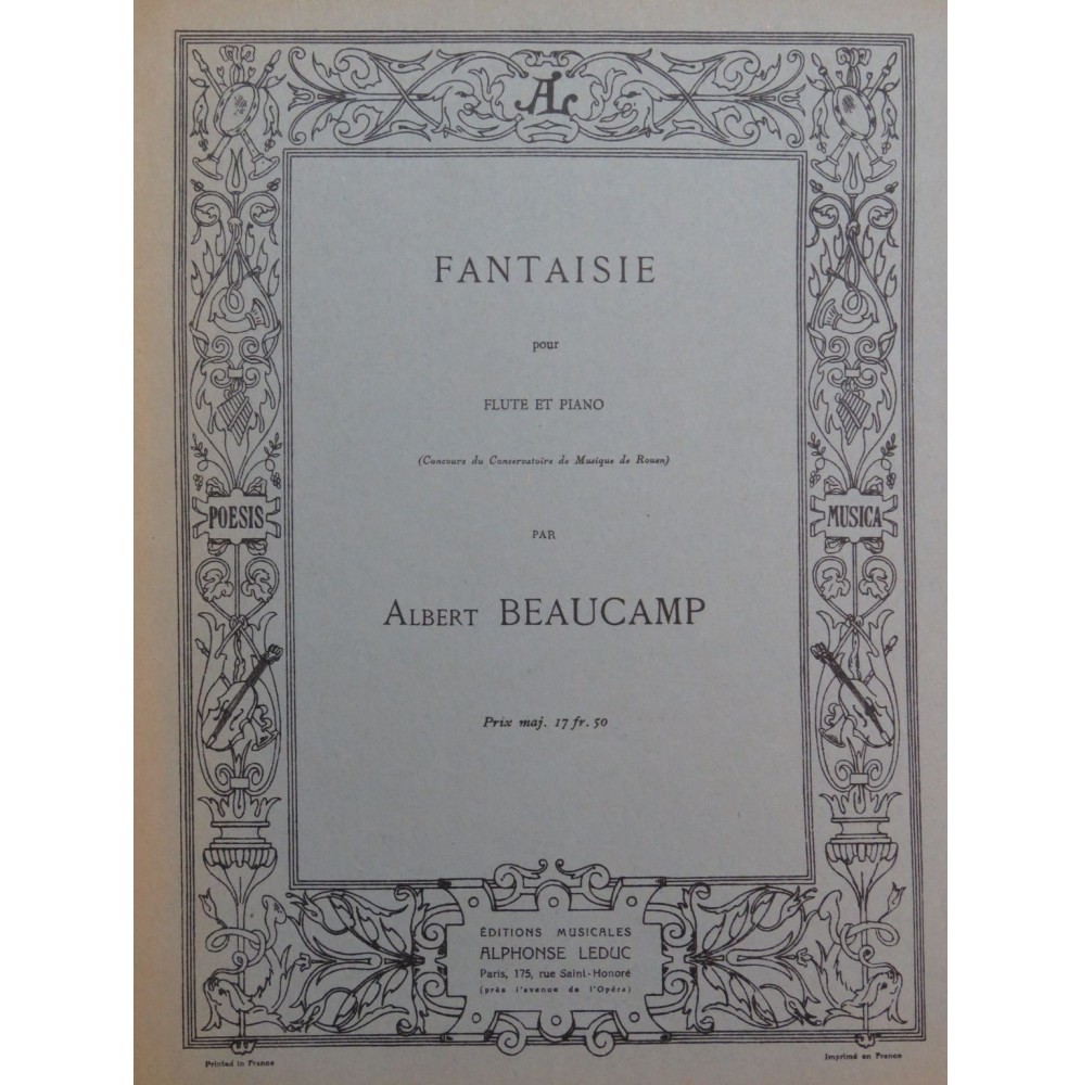 BEAUCAMP Albert Fantaisie Flûte Piano 1954