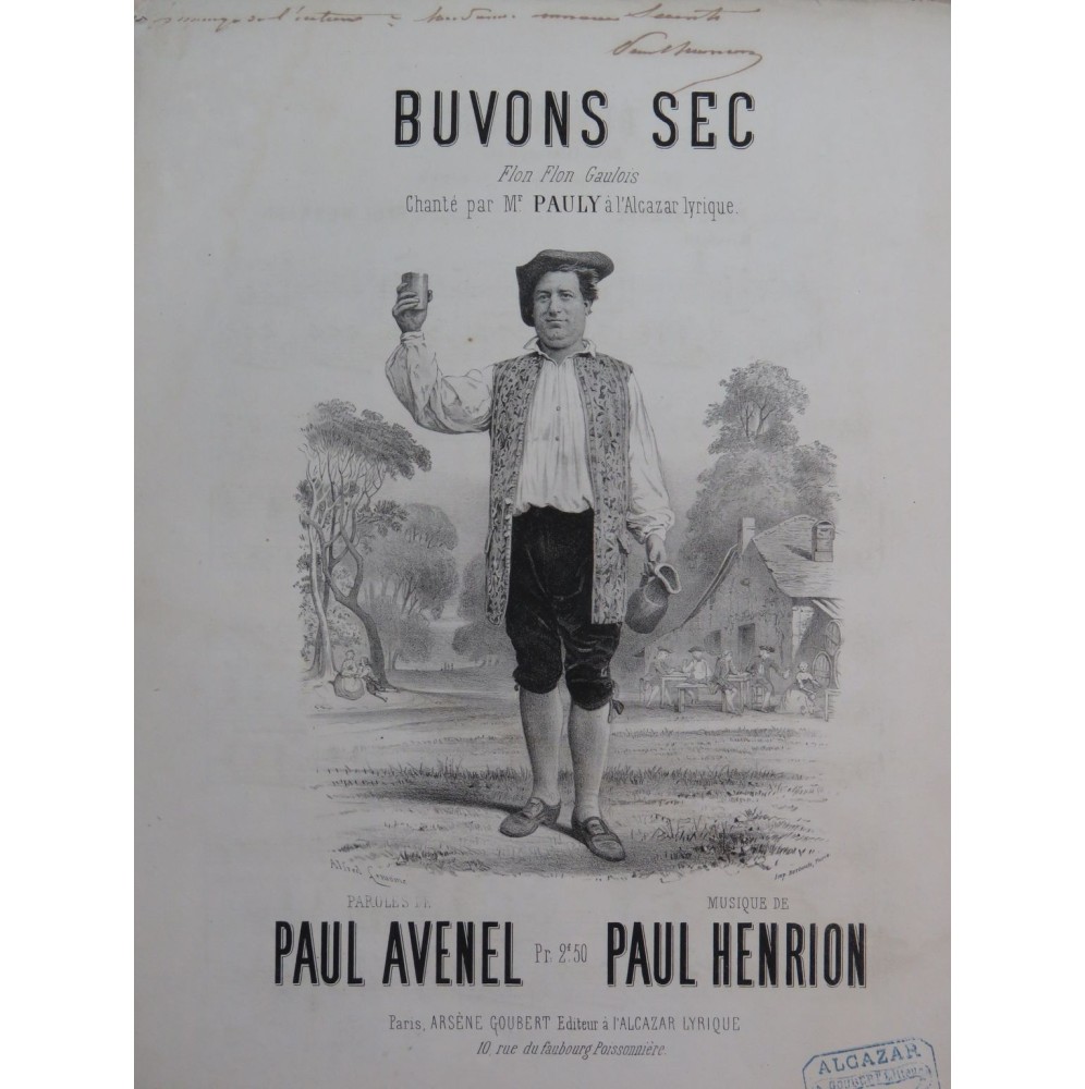 HENRION Paul Buvons Sec Dédicace Chant Piano XIXe