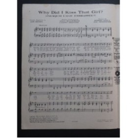 KING Robert HENDERSON Ray Why Did I Kiss That Girl Chant Piano 1924