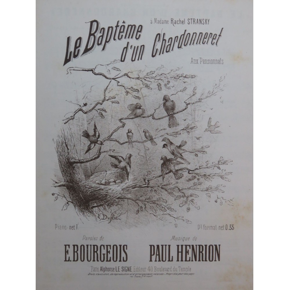 HENRION Paul Le Baptême d'un Chardonneret Chant Piano