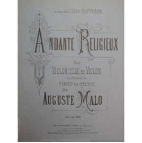 MALO Auguste Andante Religieux Violoncelle Piano ou Orgue 1933