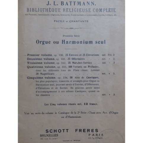 BATTMANN J. L. 25 Entrées et 25 Elévations op 330 Orgue ou Harmonium ca1925