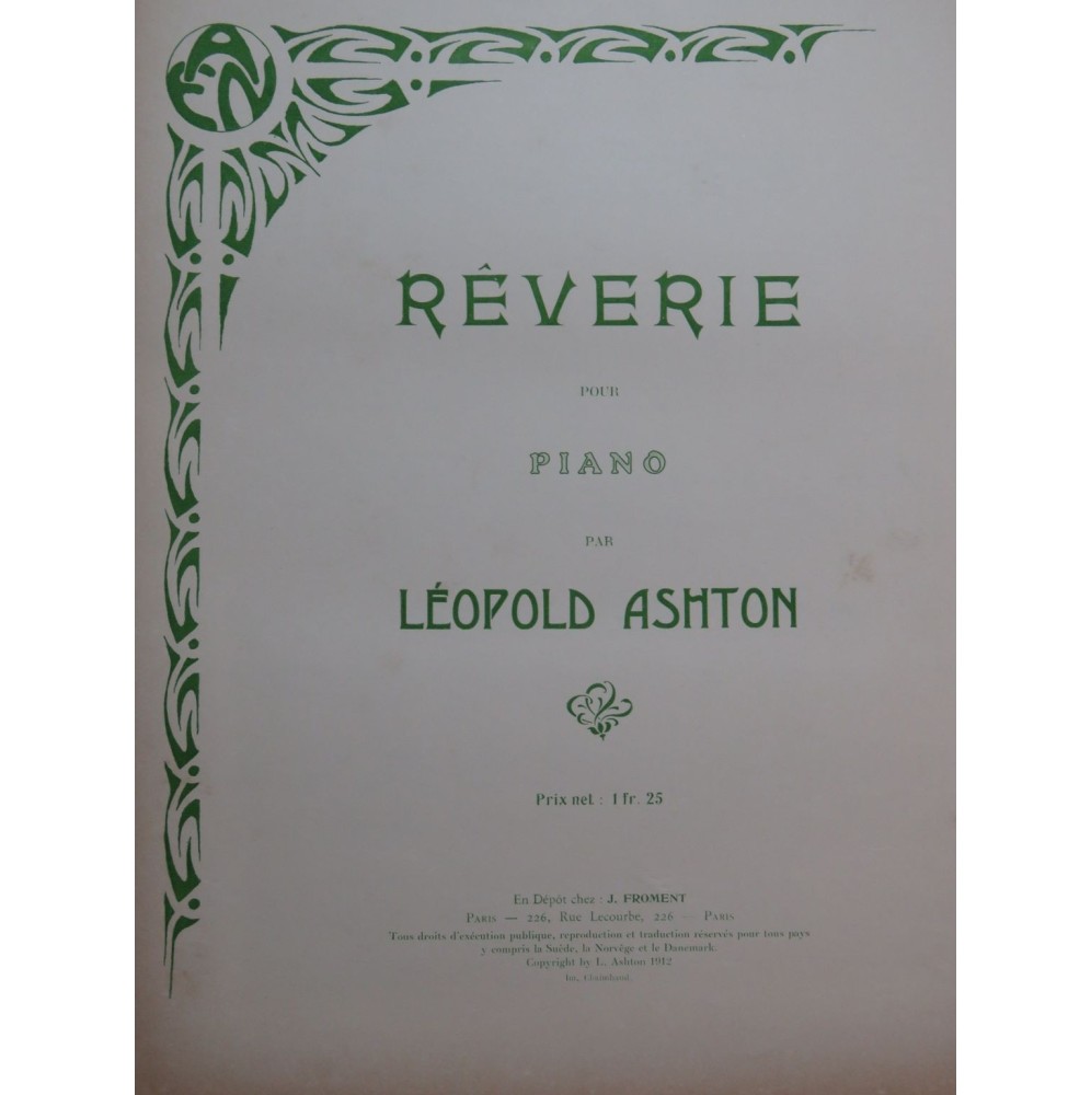 ASHTON Léopold Rêverie Piano 1912