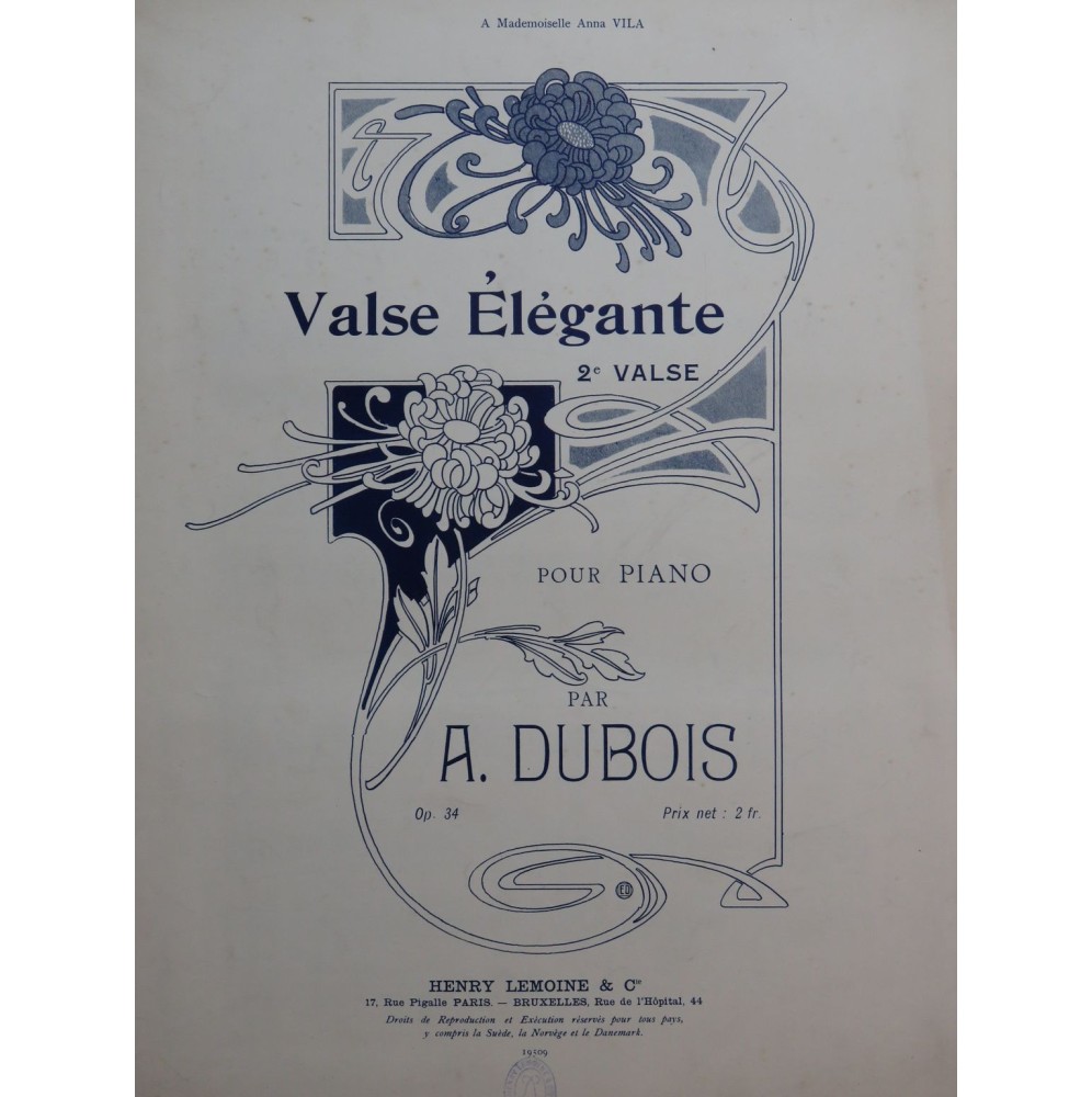 DUBOIS Auguste Valse Élégante op 34 Piano ca1905