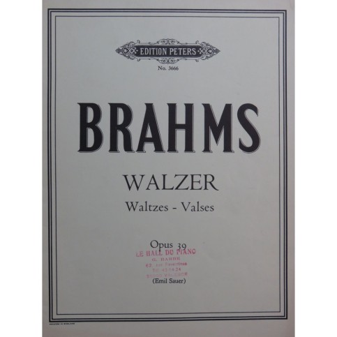 BRAHMS Johannes Walzer Valses op 39 Piano