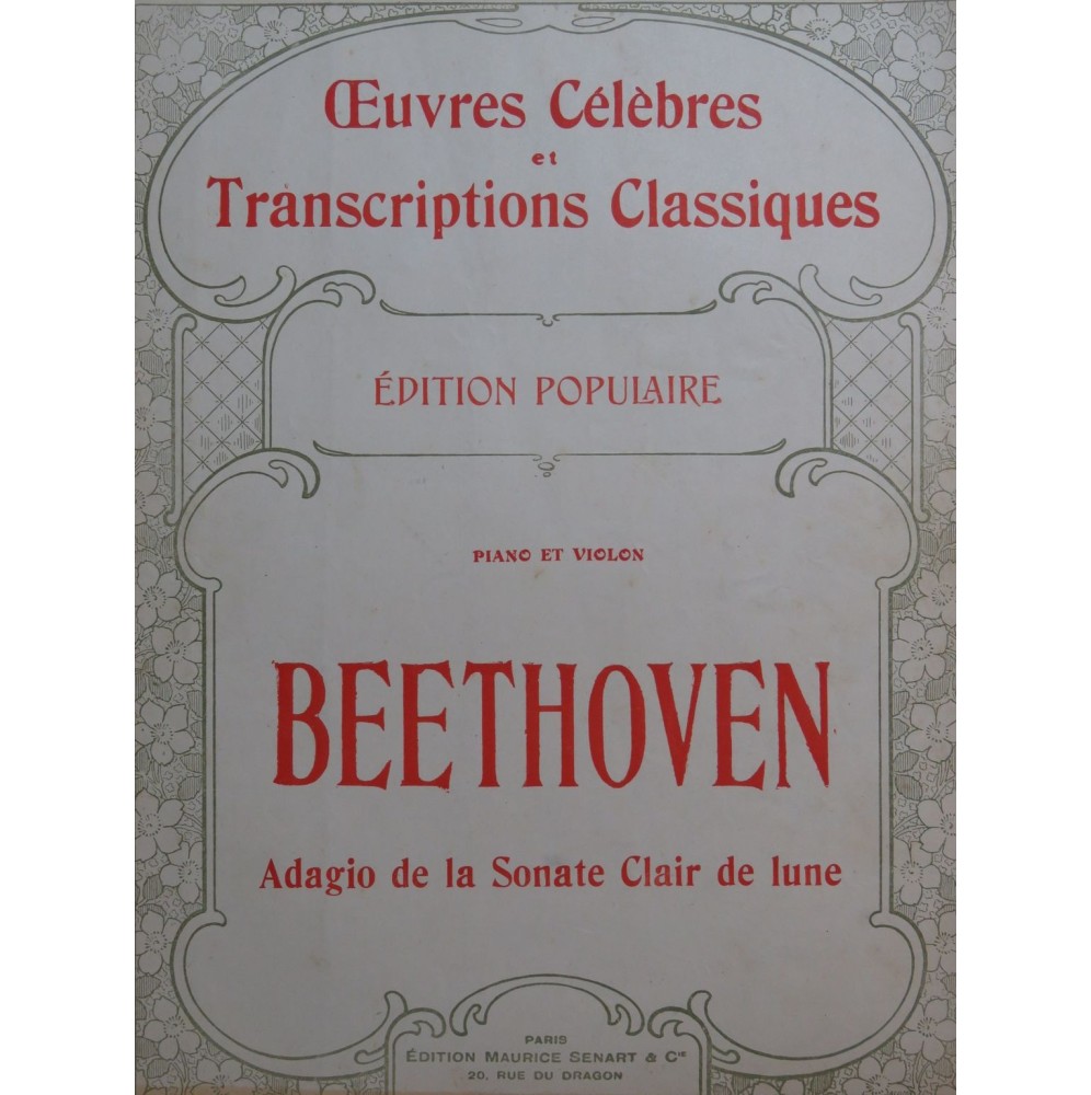 BEETHOVEN Adagio de la Sonate au Clair de Lune op 27 No 2 Piano Violon