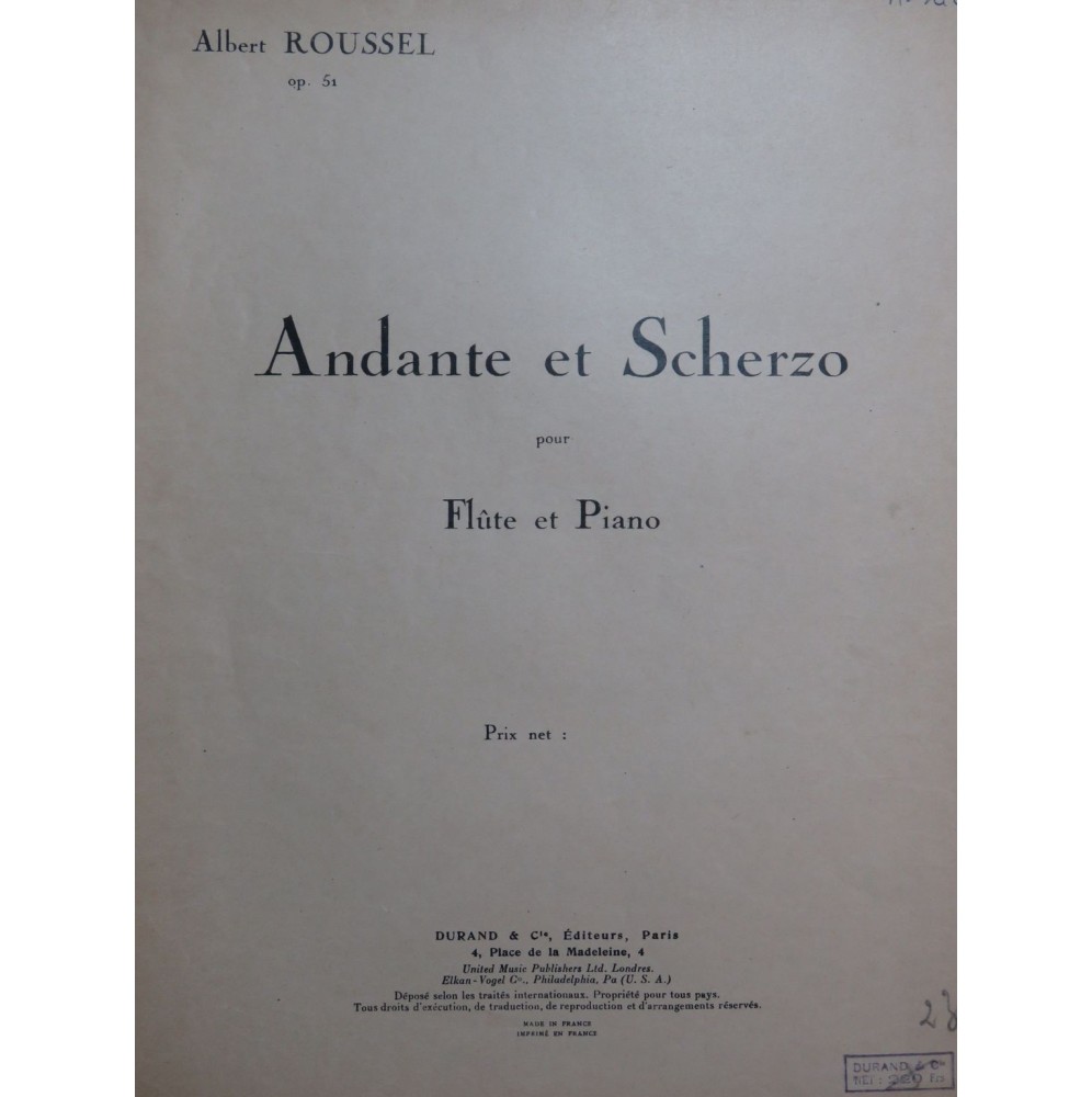 ROUSSEL Albert Andante et Scherzo Piano Flûte 1950
