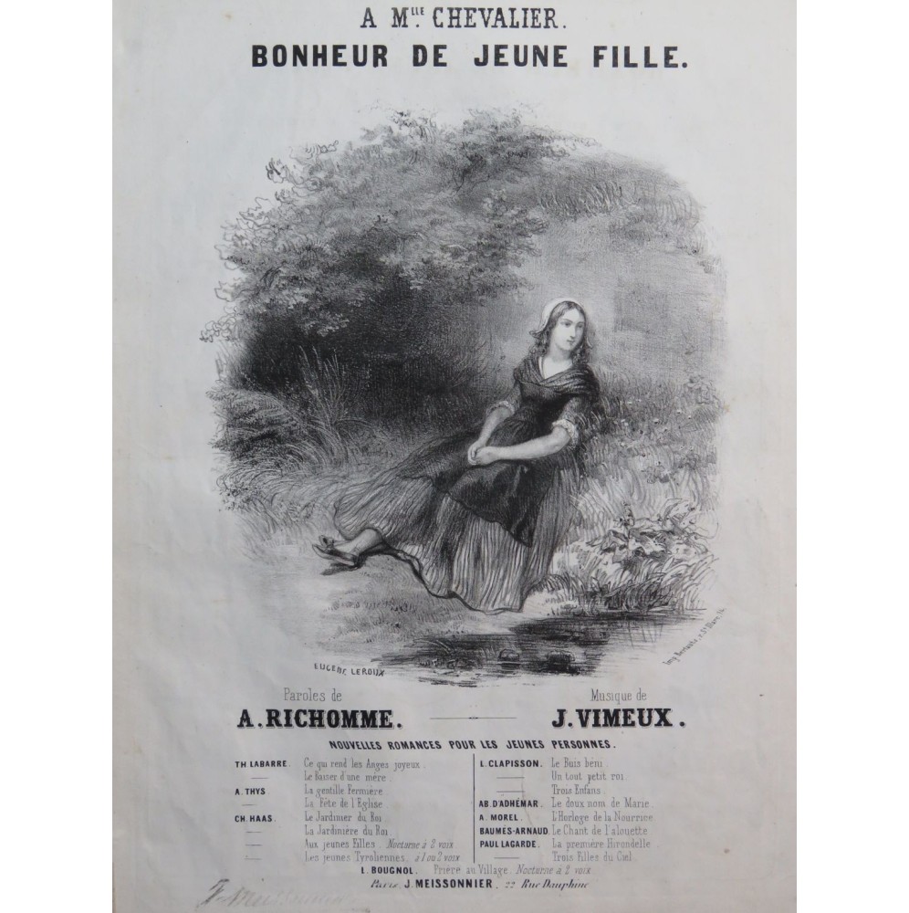 VIMEUX Joseph Bonheur de jeune fille Chant Piano ca1845