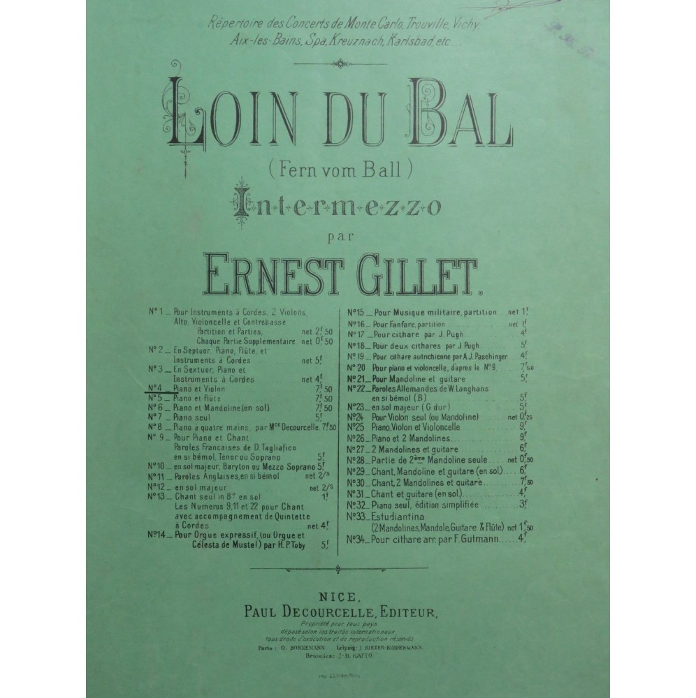 GILLET Ernest Loin du Bal Violon Piano