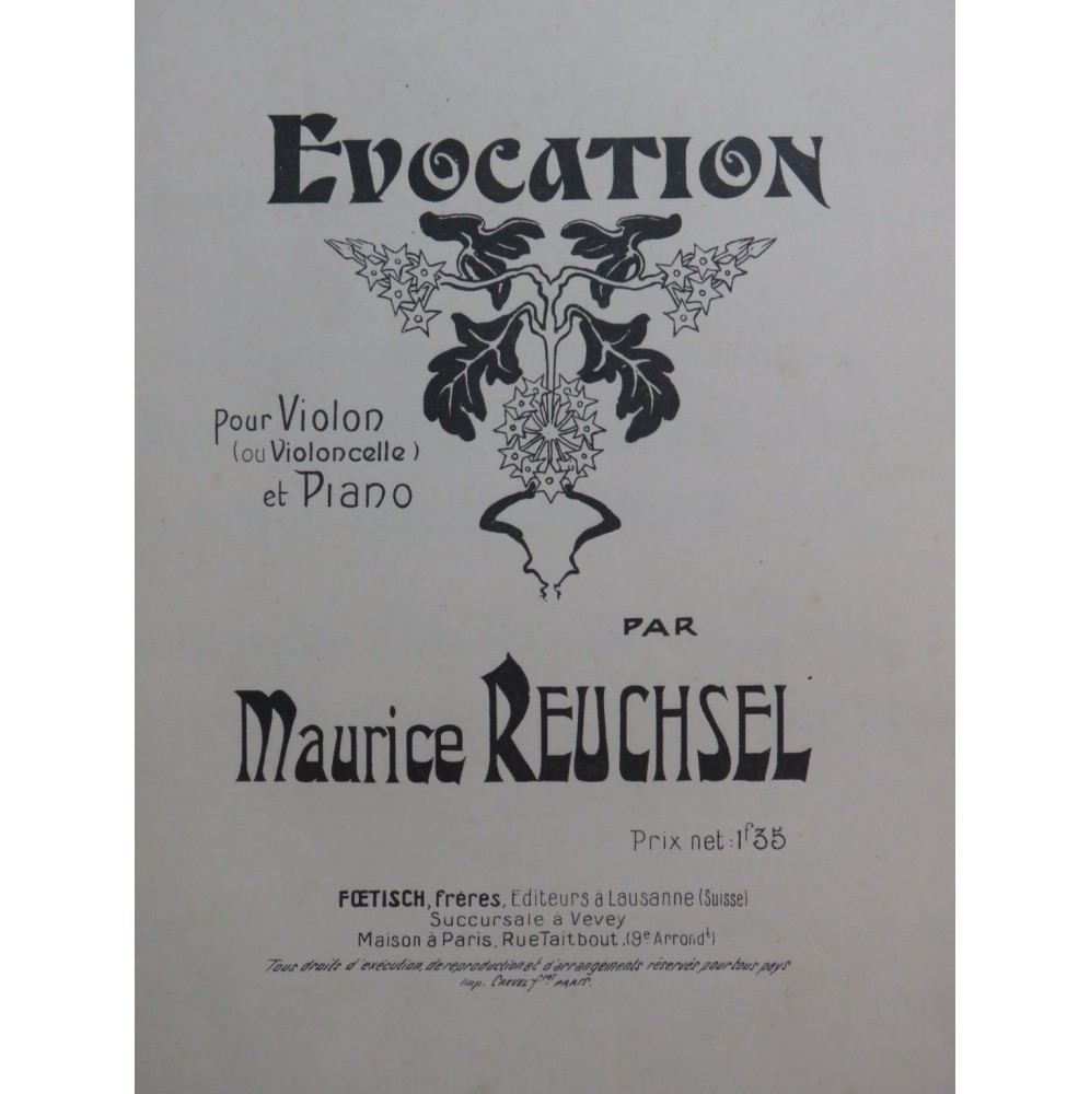 REUCHSEL Maurice Evocation Piano Violon ou Violoncelle