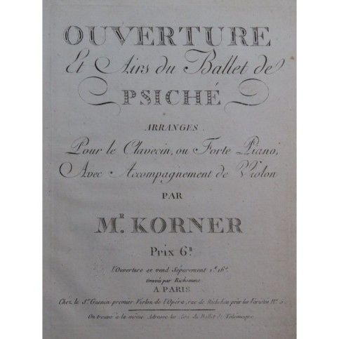 GARDEL Pierre Psyché Ouverture et Airs du Ballet Clavecin ou Piano XVIIIe