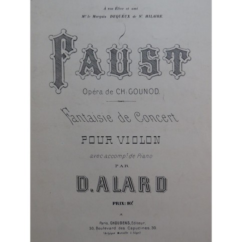 ALARD Delphin Fantaisie sur Faust Gounod Piano Violon