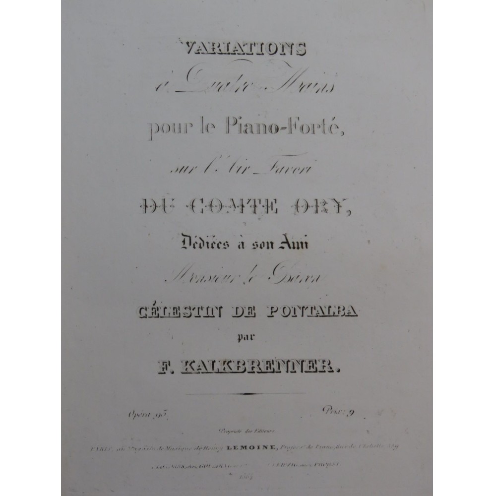 KALKBRENNER Frédéric Variations Comte Ory op 95 Piano 4 mains ca1835
