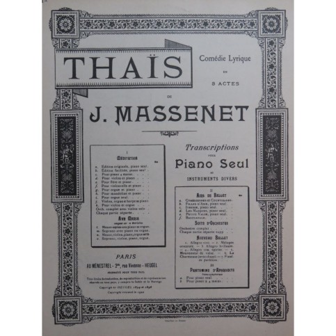 MASSENET Jules Thaïs Méditation Piano 1948