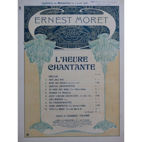 MORET Ernest Rose des Roses Chant Piano 1909