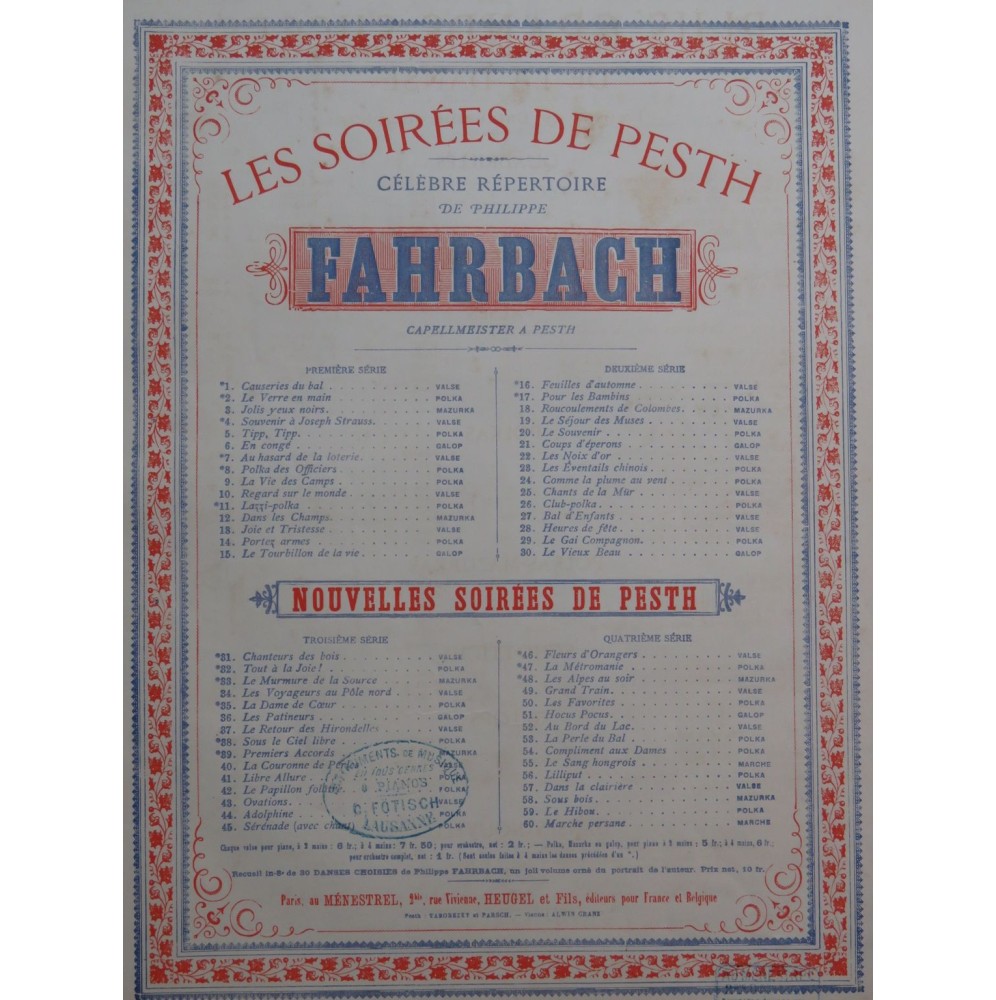 FAHRBACH Philippe Junior La Dame de Coeur Piano ca1880