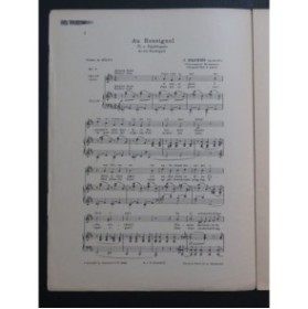 BRAHMS Johannes Au Rossignol Chant Piano 1930