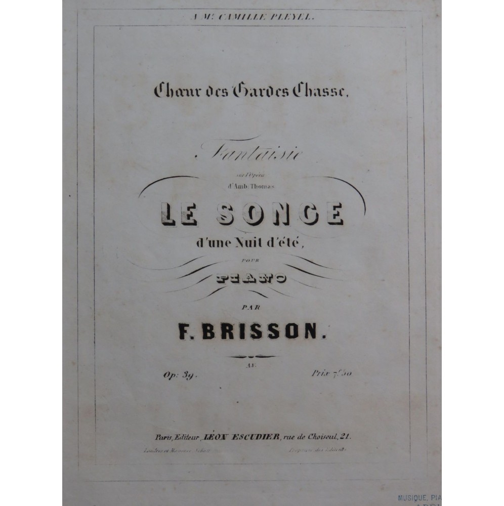 BRISSON Frédéric Choeur des Gardes Chasse op 39 Piano ca1850