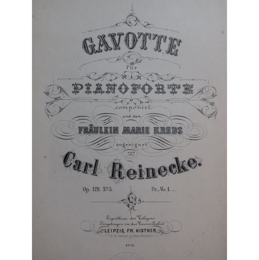 REINECKE Carl Gavotte op 129 No 3 Piano