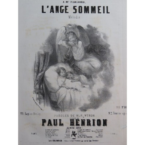 HENRION Paul L'Ange Sommeil Chant Piano 1858