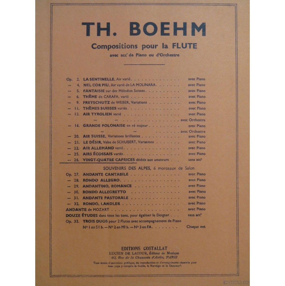 BOEHM Th. Vingt-Quatre Caprices Flûte seule