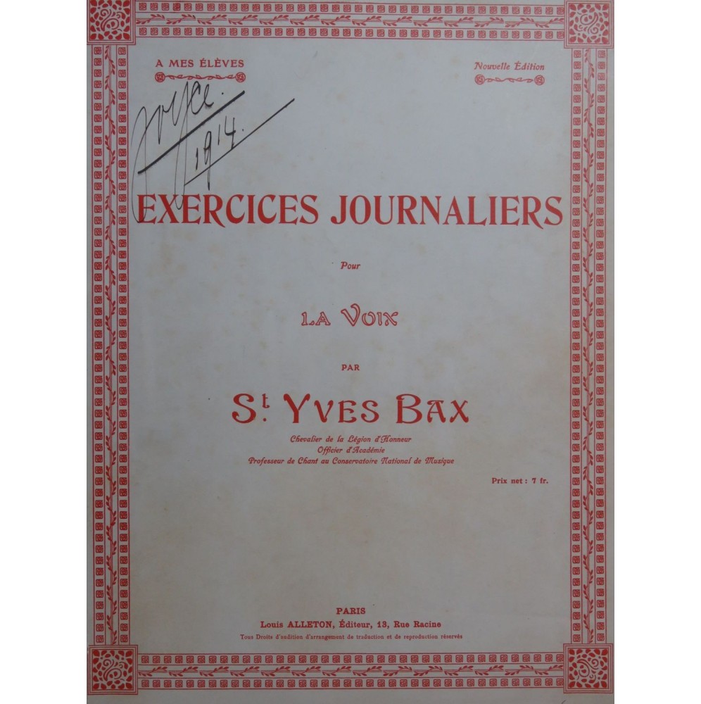 BAX Saint-Yves Exercices Journaliers pour la Voix