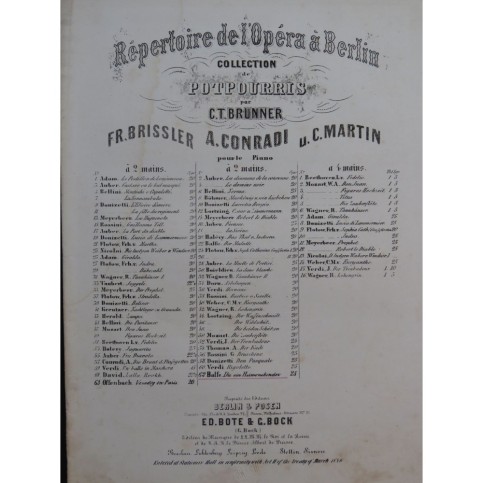 CONRADI A. Potpourri Die Vier Haimonskinder Balfe Piano ca1855