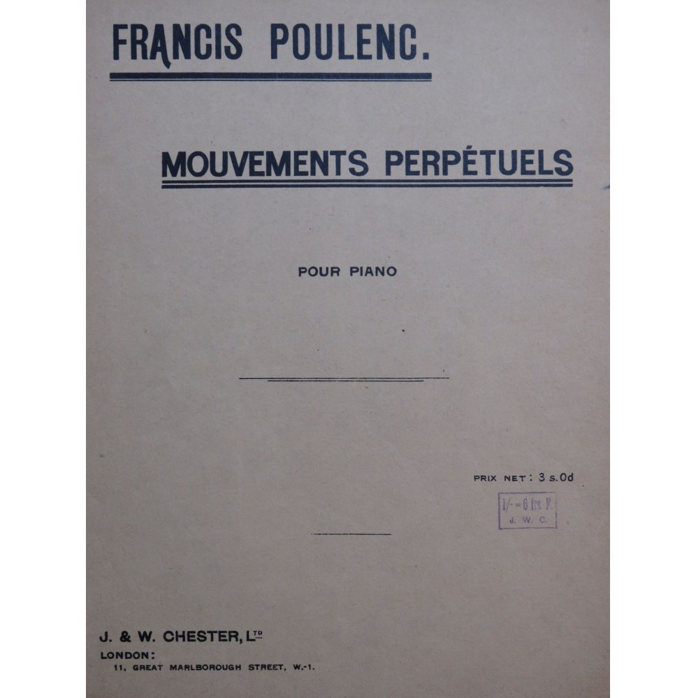 POULENC Francis Mouvements Perpétuels Piano 1919