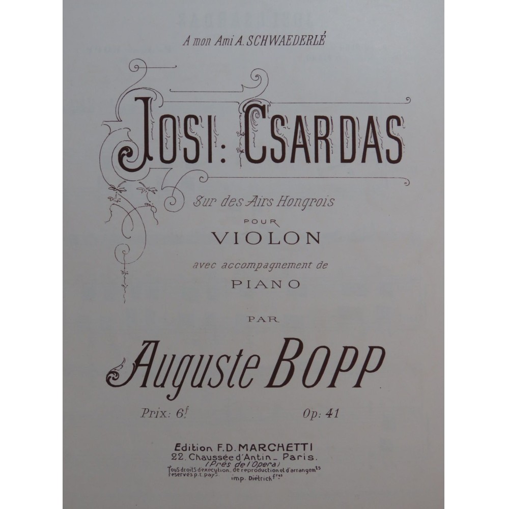 BOPP Auguste Josi Csardas Violon Piano