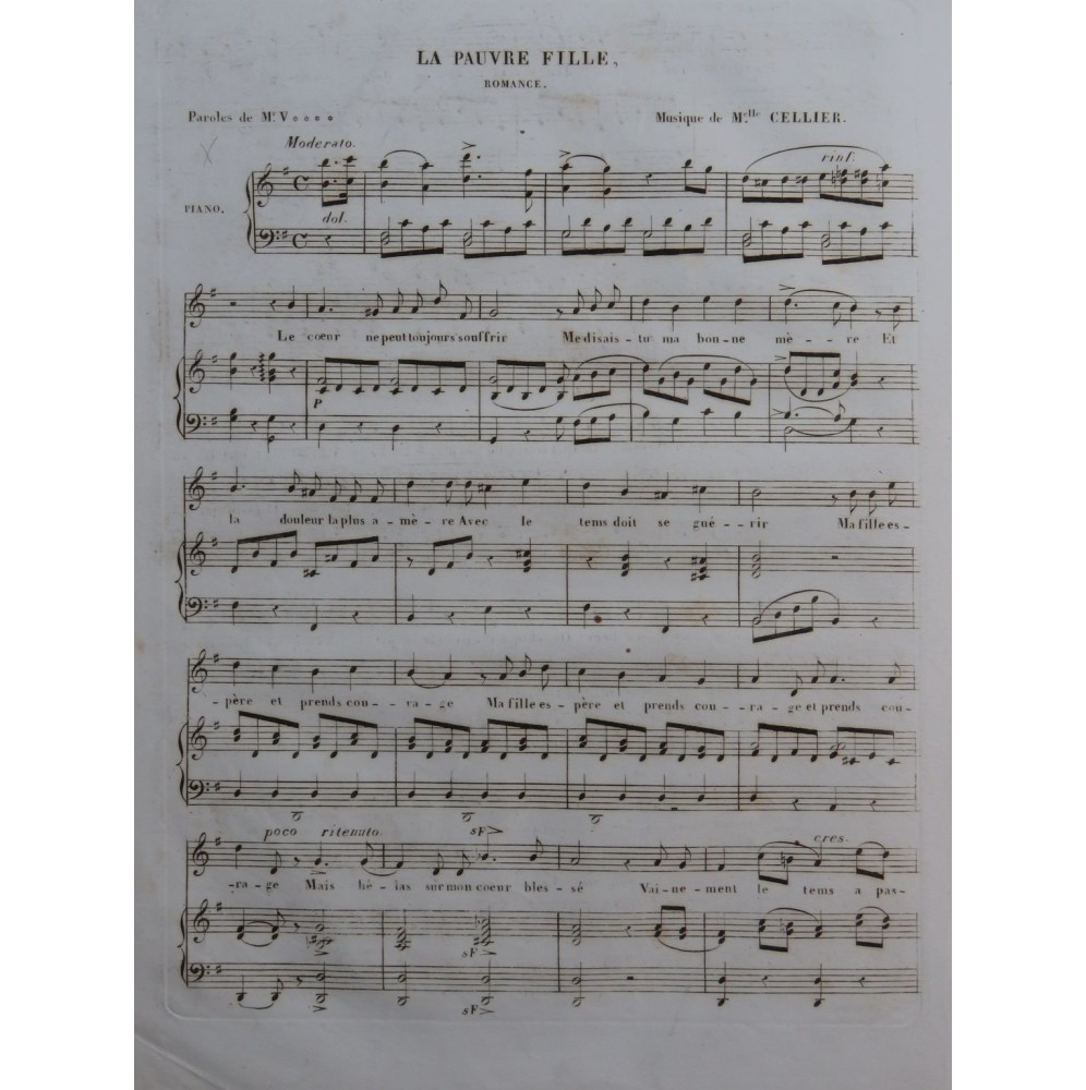 CELLIER Melle La Pauvre Fille Chant Piano ca1840