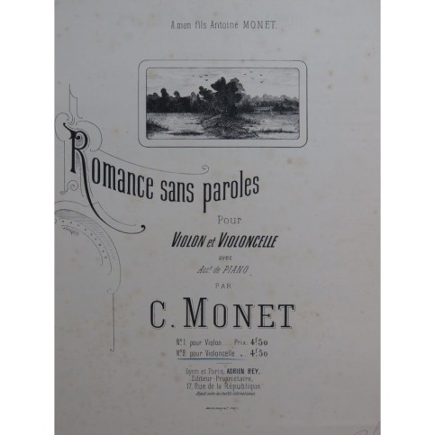 MONET C. Romance sans paroles Violoncelle Piano ca1890