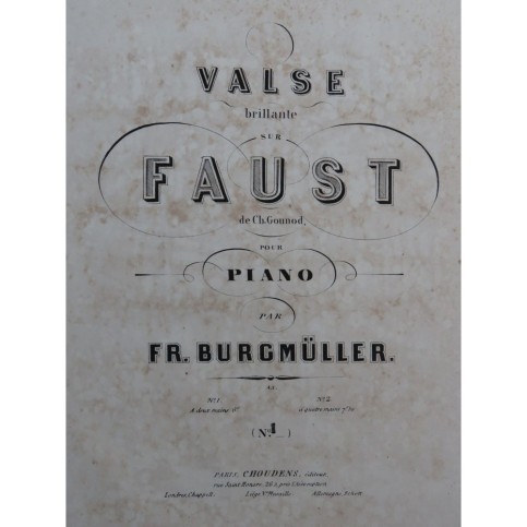 BURGMÜLLER Frédéric Valse Brillante sur Faust Gounod Piano ca1860