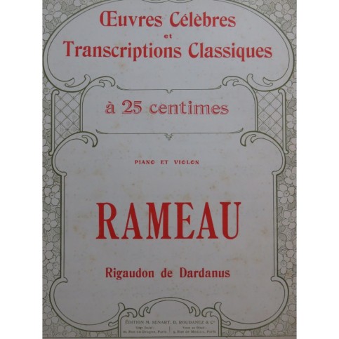 RAMEAU Jean-Philippe Rigaudon de Dardanus Piano Violon