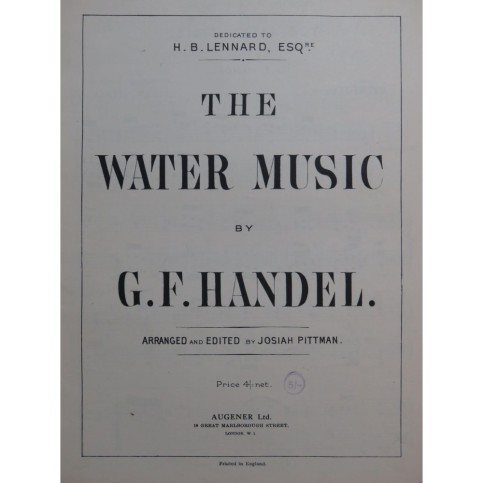 HAENDEL G. F. The Water Music Piano