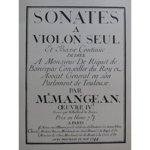 MANGEAN Sonate en Fa majeur Violon Piano 1914