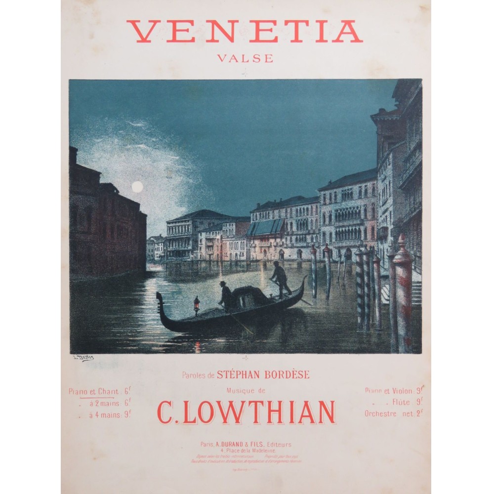 LOWTHIAN C. Venetia Chant Piano ca1890