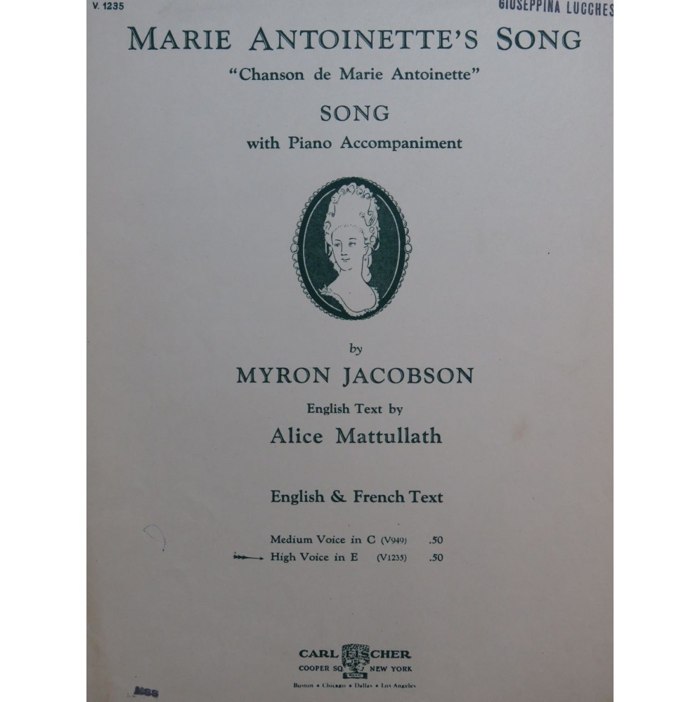 JACOBSON Myron Marie Antoinette's Song Chant Piano 1934