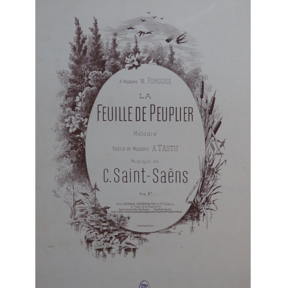 SAINT-SAËNS Camille La Feuille de Peuplier Chant Piano 1885