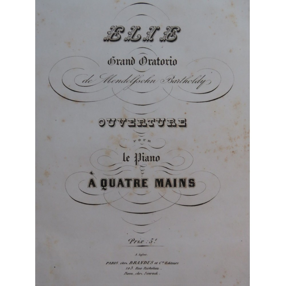 MENDELSSOHN Elie Ouverture Piano 4 mains ca1853