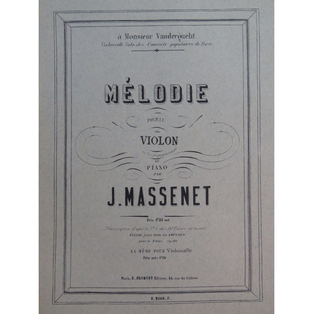 MASSENET Jules Mélodie Violon Piano ca1900