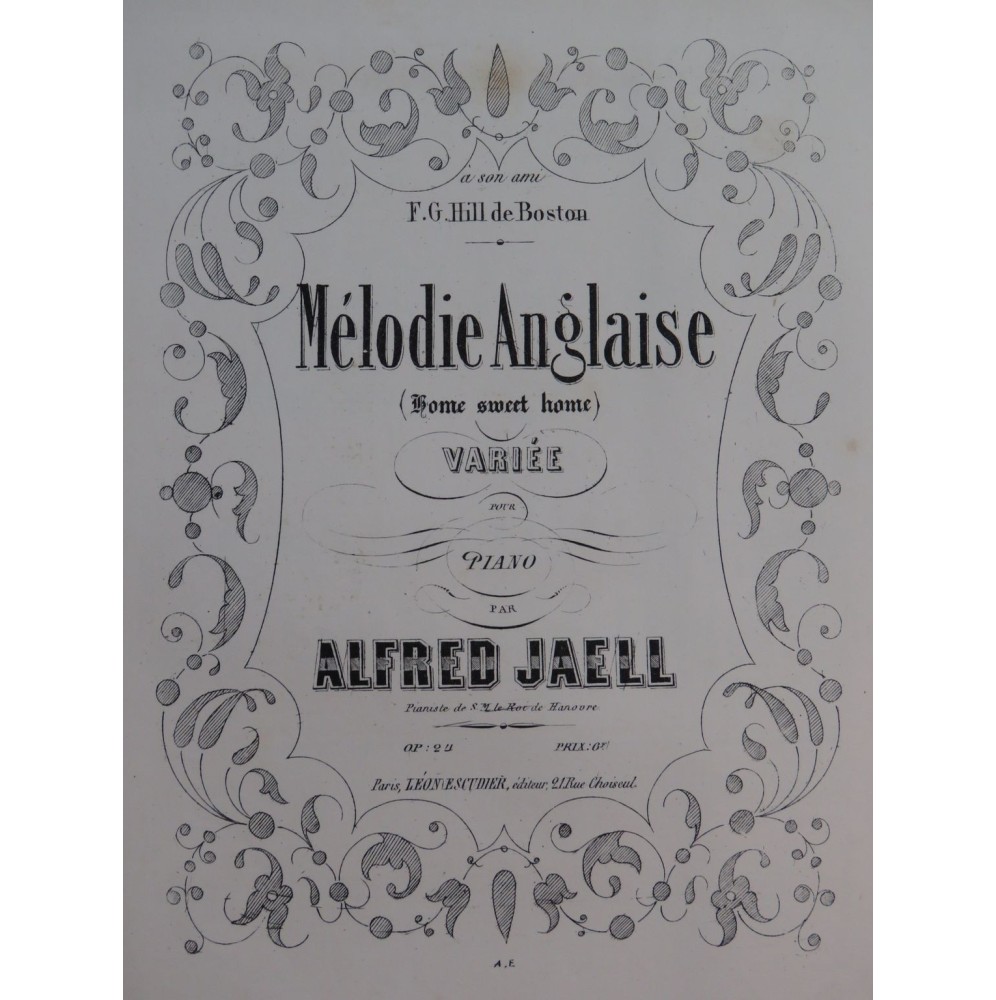 JAELL Alfred Mélodie Anglaise Home Sweet Home Piano ca1860
