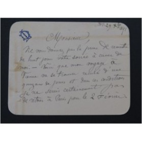 DIÉMER Louis Lettre Autographe Signée 1891