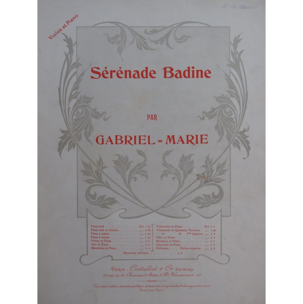 GABRIEL-MARIE Sérénade Badine Violon Piano