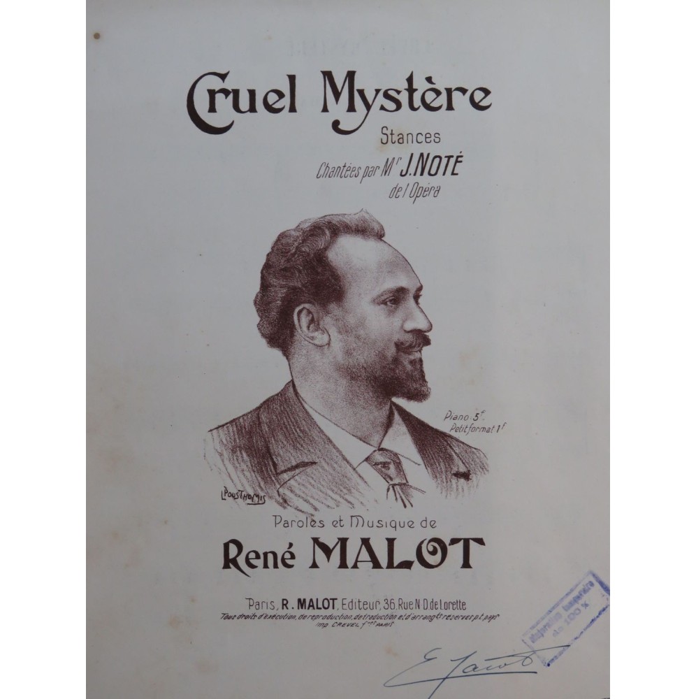 MALOT René Cruel Mystère Chant Piano