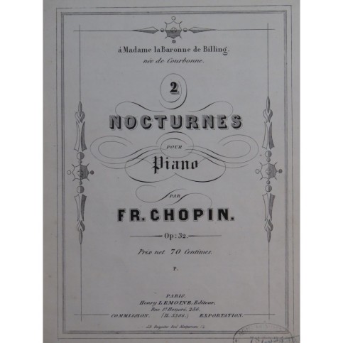 CHOPIN Frédéric Deux Nocturnes op 32 Piano ca1860