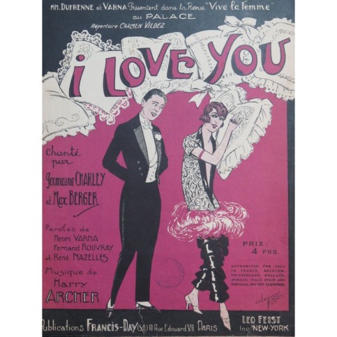 ARCHER Harry I Love You Chant Piano 1924