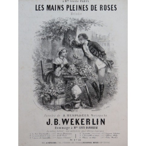 WEKERLIN J. B. Les mains pleines de roses Chant Piano ca1850
