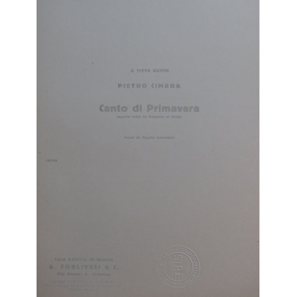 CIMARA Pietro Canto di Primavera Chant Piano 1935