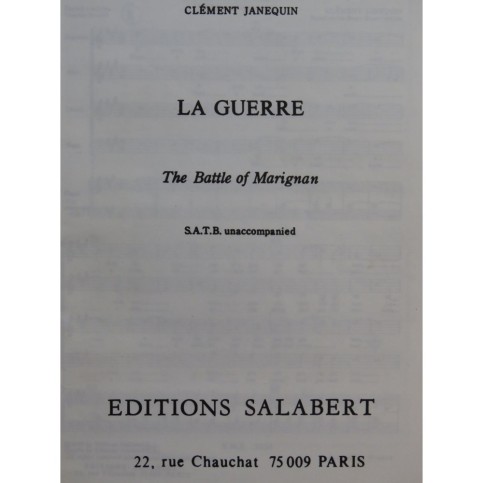 JANEQUIN Clément La Guerre The Battle of Marignan Renaissance Chant 1974
