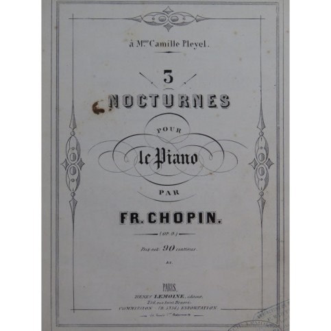 CHOPIN Frédéric Trois Nocturnes op 9 Piano ca1860